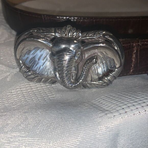 Vintage Statement Animal Brighton Silver Elephant Buckle Crocodile Leather Large - Picture 8 of 11